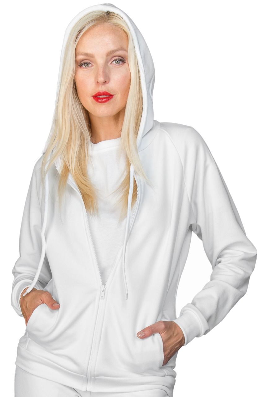 Felpa unisex con ZIP e cappuccio Isacco Bianco 0 46 Poliestere 46 Cotone 8 Spandex